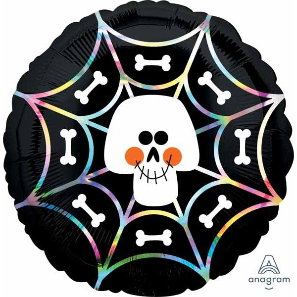 Iridescent Skull Web 18-Inch Round Foil Balloon