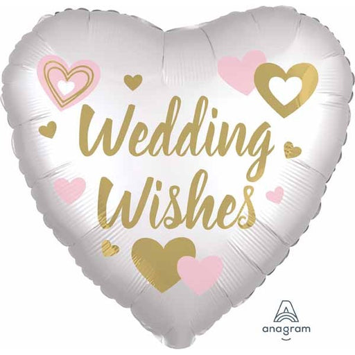 Wedding Wishes White Heart Foil Balloon, 18 Inch
