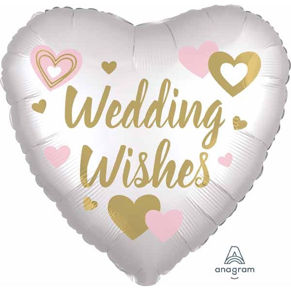 Wedding Wishes White Heart Foil Balloon, 18 Inch