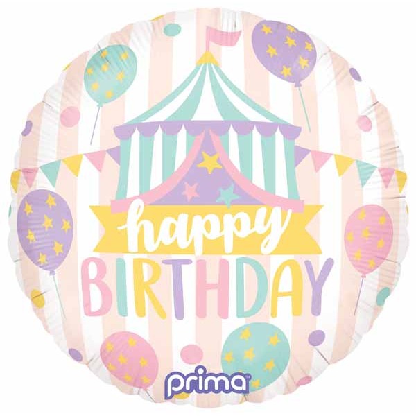 Pastel Circus Birthday Round Foil Balloon, 18 Inch
