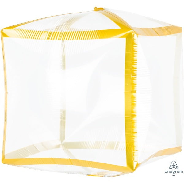 Clear Gold Trim Cubez Foil Balloon, 15 Inch