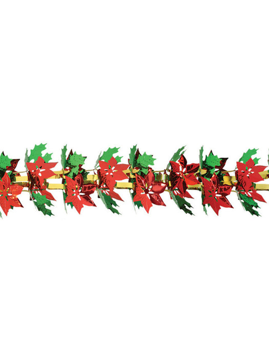 12' Poinsettia and Holly Christmas Garland (1/Pk)