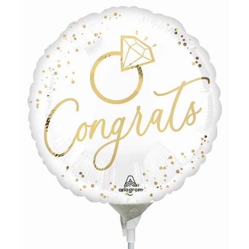 White and Gold Congrats Wedding Foil Balloon, 9 Inch
