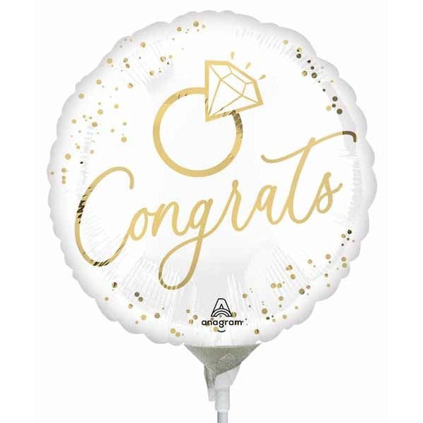 White and Gold Congrats Wedding Foil Balloon, 9 Inch