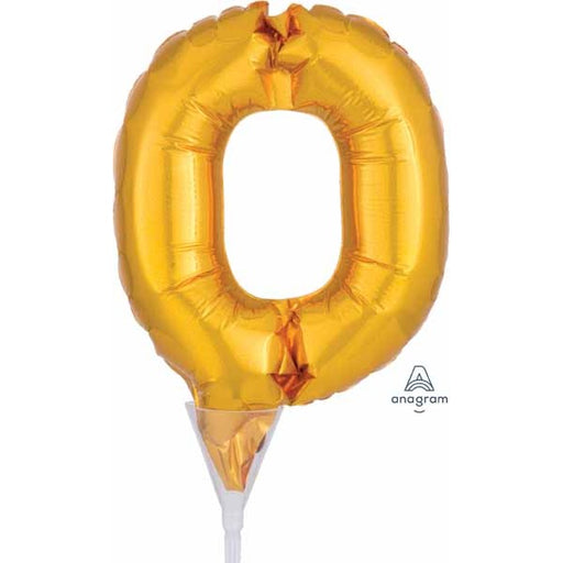 Gold Number 0 Balloon Cake Pick, 6 Inch
