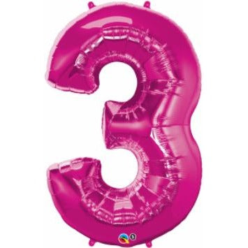 34-Inch Magenta Number 3 Balloon