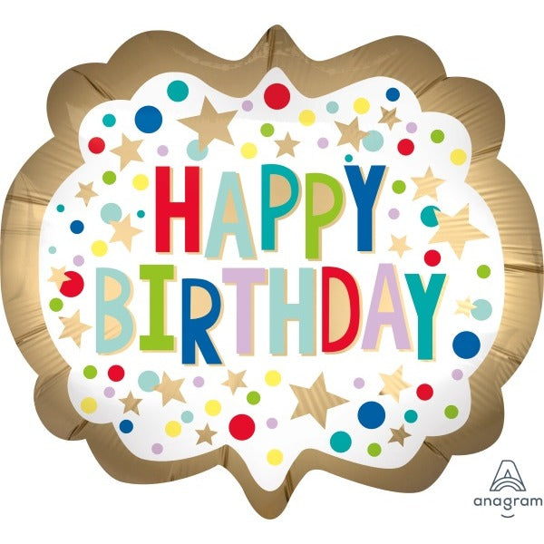 Gold Happy Birthday Marquee Dot Balloon, 25 Inch