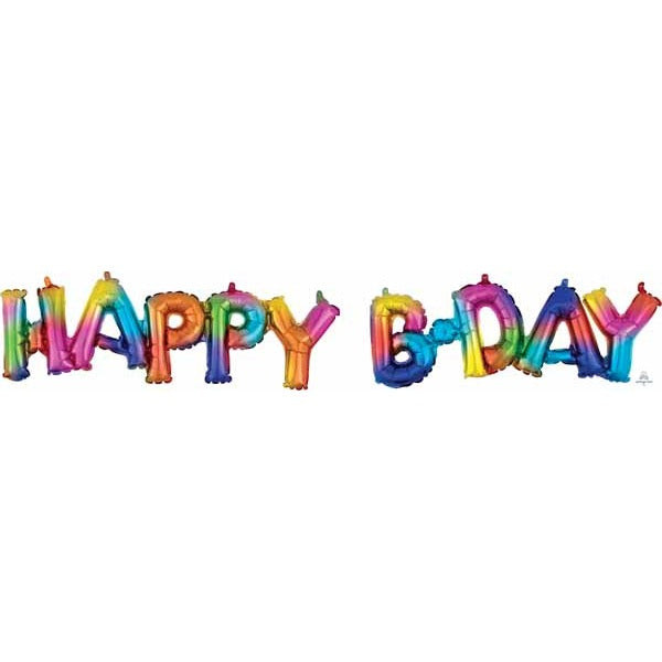 Happy Bday Rainbow Block Letter Balloon