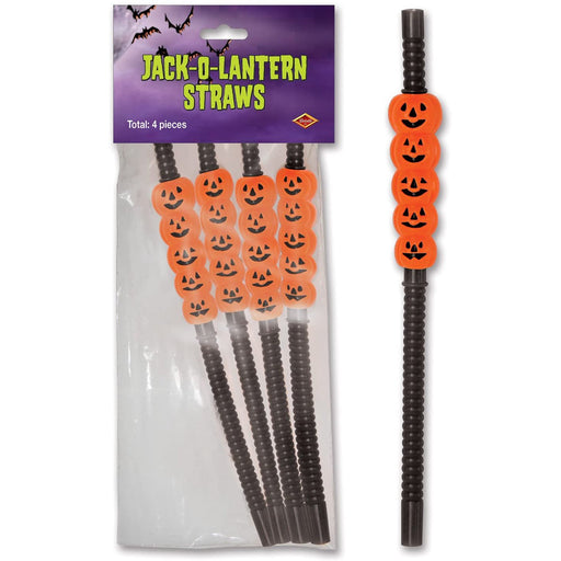 Jack-O-Lantern Straws - Fun and Festive Halloween Party Decoration (4/Pk)