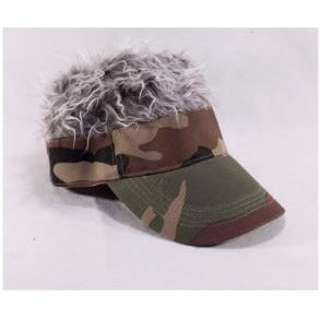 Flair Hair Green Camo Visor with Gray Hair