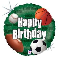 Sports Ball Happy Birthday 18-Inch Holographic Foil Balloon