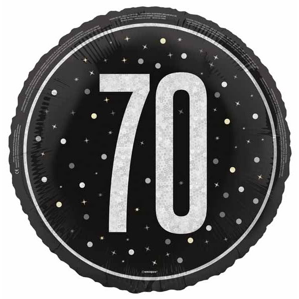 Black Glitz 70th Birthday Foil Balloon, 18 Inch