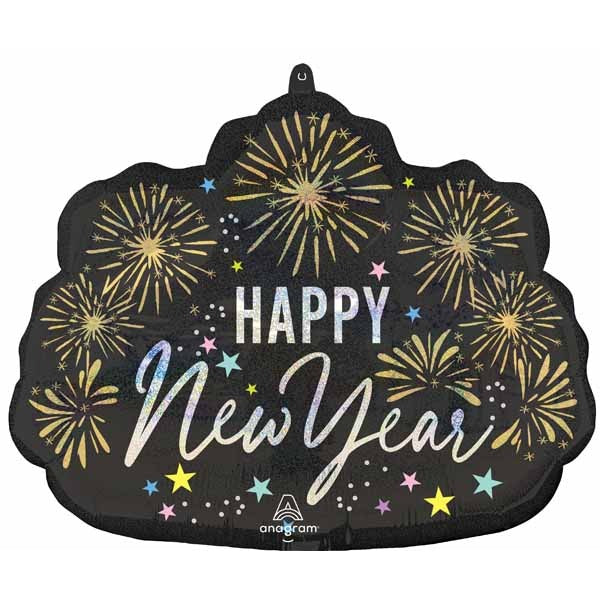 Festive Happy New Year Sparkle 24-Inch Holographic Foil Balloon