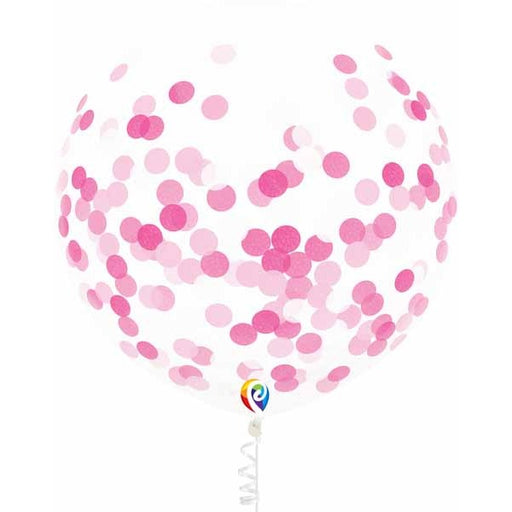 Qualatex 17-Inch Pink Confetti Balloons with Ribbon, 3 Count