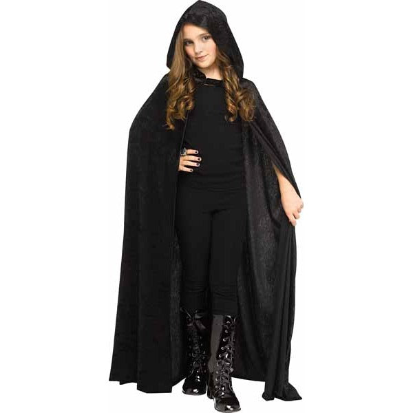Children's Black Hooded Velour Cape, One Size