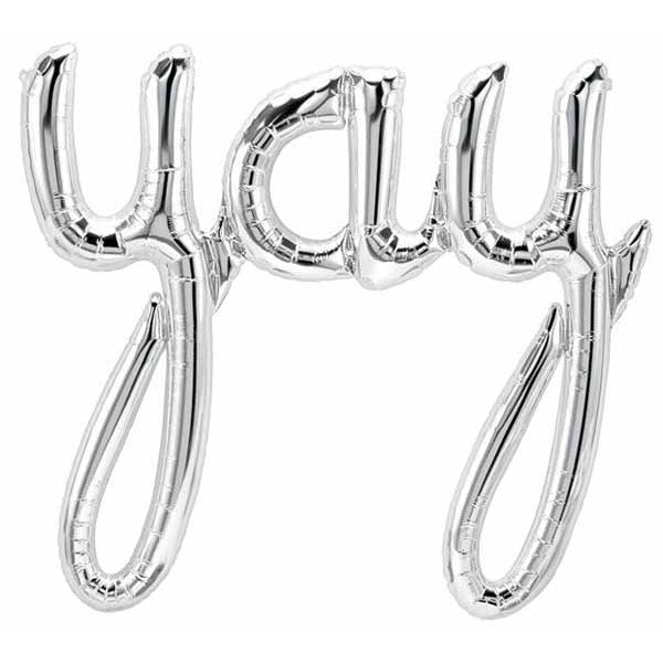 45-Inch Silver Yay Script Balloon