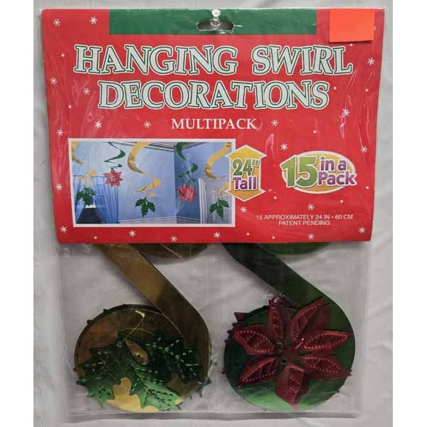 Holiday Classic Christmas Hanging Swirl Decorations, 15 Pack
