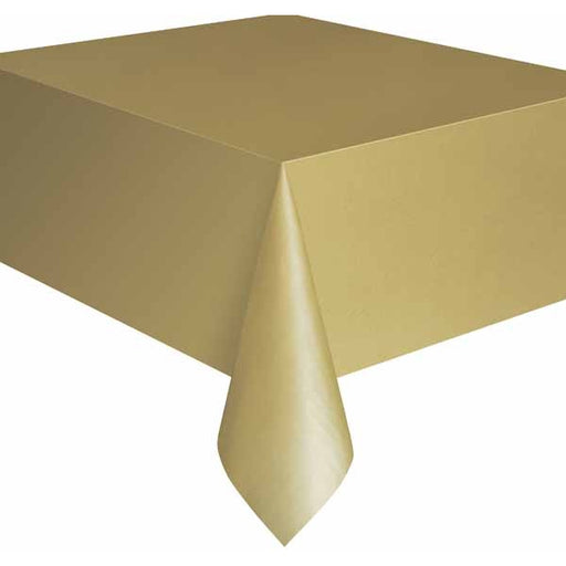 Gold Plastic Table Cover, 54 x 108 Inches