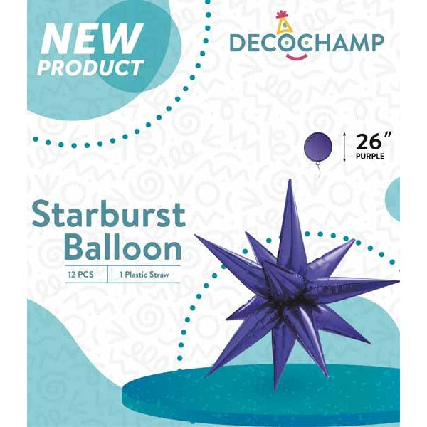 Decochamp Purple Starburst Foil Balloon, 26 Inch