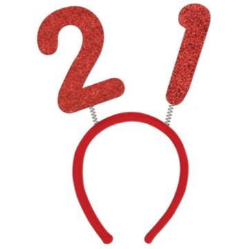 Red Glittered 21st Birthday Bopper Headband