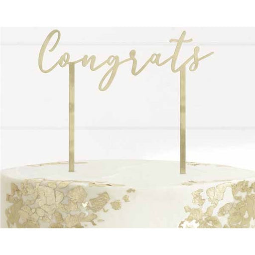 Gold Metallic Congrats Plastic Cake Topper, 1 Count