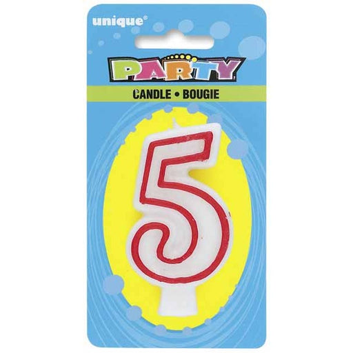 Red and White Number 5 Birthday Candle