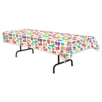 80th Birthday Plastic Table Cover, 54 x 108 Inches