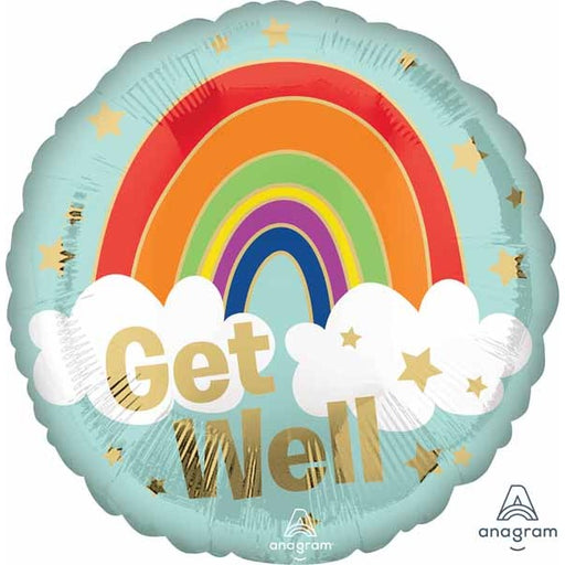 Get Well Gold Rainbow 18" Round Foil Balloon