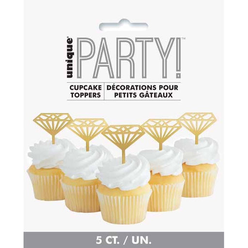 Gold Diamond Ring Cupcake Toppers, 5 Pack