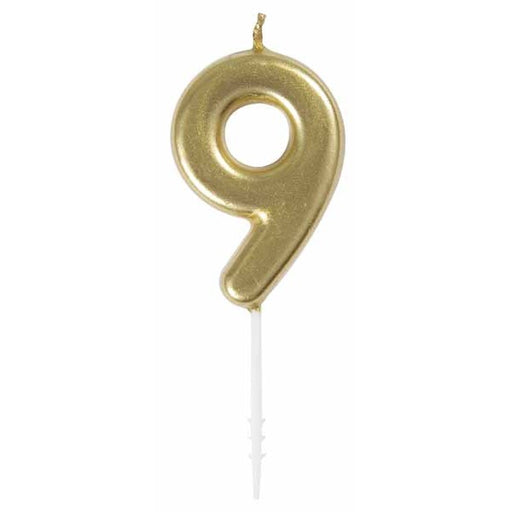 Mini Gold Number 9 Birthday Candle with Pick