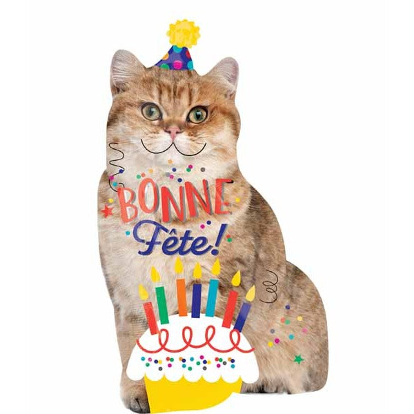 Bonne Fête Cat Shaped Foil Balloon, 33 Inch