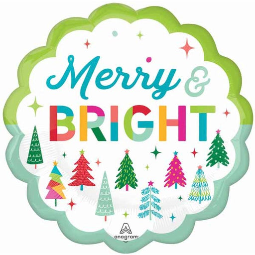 Merry & Bright 32-Inch Jumbo Round Foil Balloon