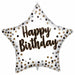 18-Inch White Happy Birthday Star Foil Balloon