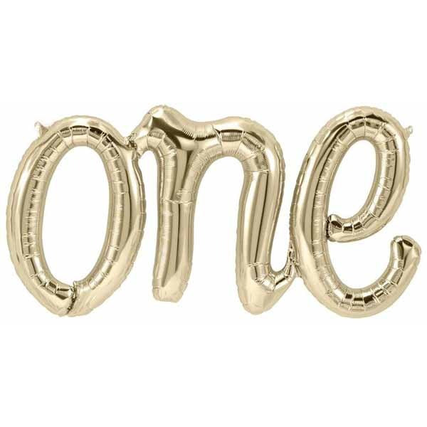 White Gold "One" Script Balloon, 30 Inch