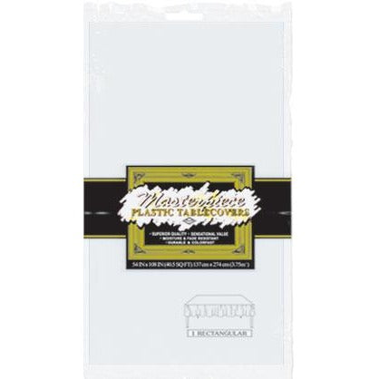 White Plastic Table Cover, 54 x 108 Inches