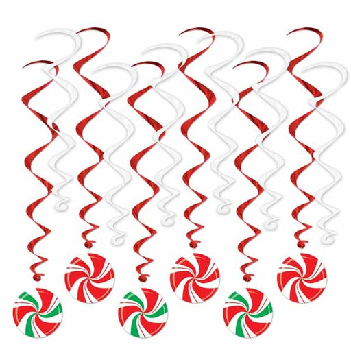 Peppermint Whirls Christmas Hanging Decorations, 12 Pack