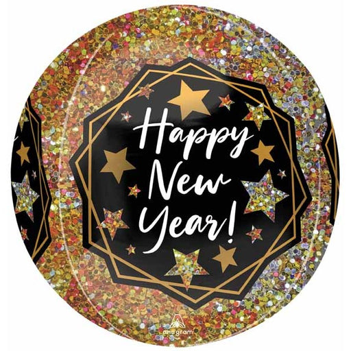 Happy New Year Gold Sparkle 16" Orbz Foil Balloon