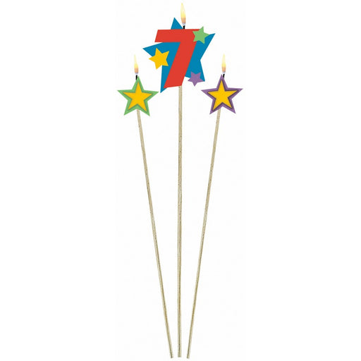 Number 7 Star Candles, 3 Pack