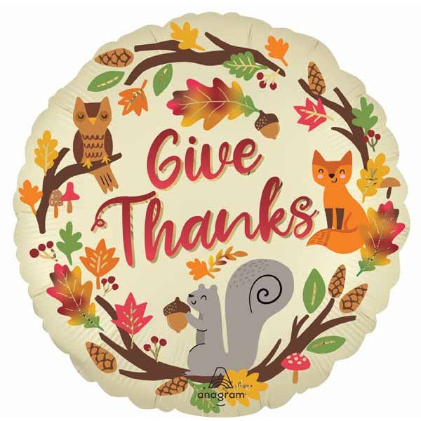 Fall Give Thanks 18-Inch Round Foil Balloon