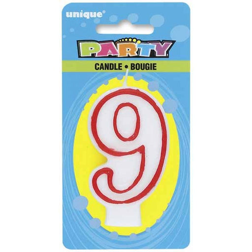 Red and White Number 9 Birthday Candle