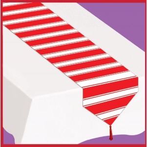 PRINTED RED & WHITE TABLE RUNNER 11"X6'