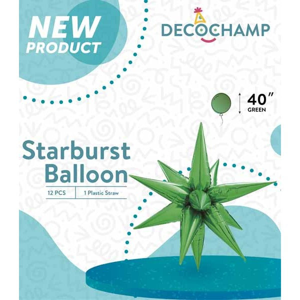 DecoChamp Green Starburst Foil Balloon, 40 Inch