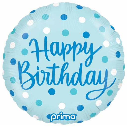 Prima Blue Dots Birthday Foil Balloon, 18 Inch Round