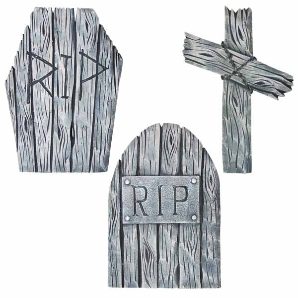22-Inch Wooden-Style Halloween Tombstone Set