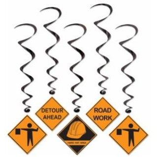 Construction Whirls Hanging Decorations, 5 Pack