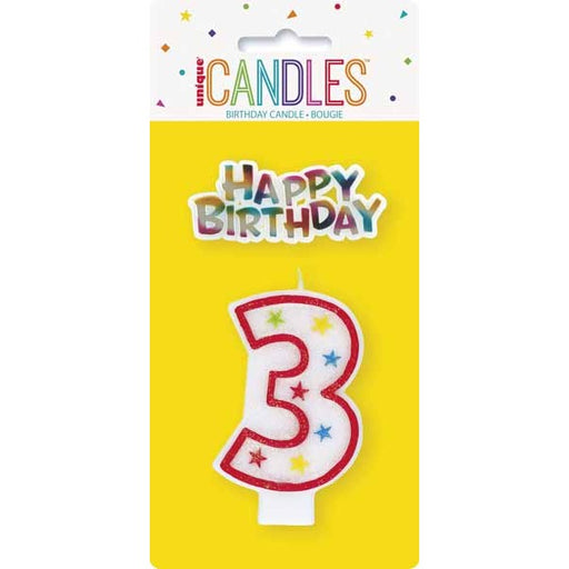 Number 3 Glitter Birthday Candle