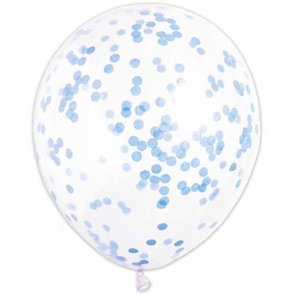 12-Inch Blue Confetti Print Latex Balloons, 6 Pack