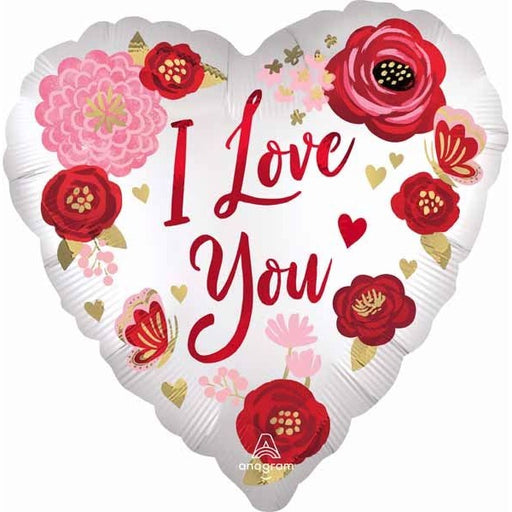 I Love You Satin Flowers 18" Heart Foil Balloon
