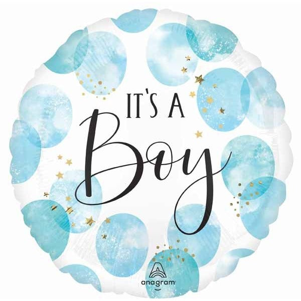 Baby Boy Watercolor 18-Inch Round Foil Balloon