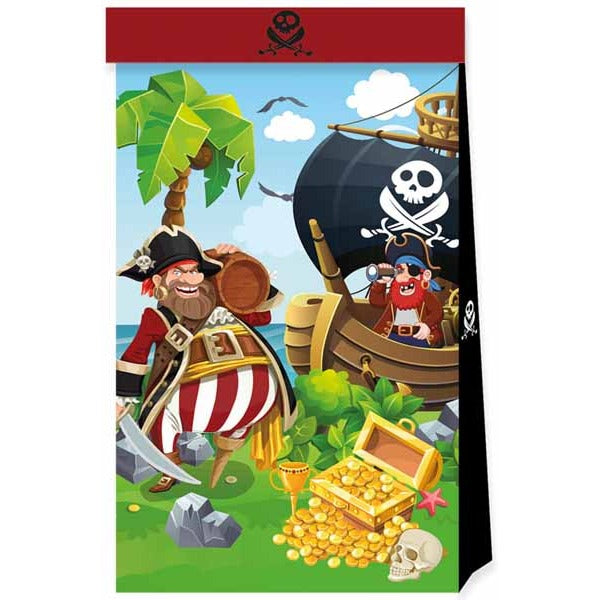 Island Pirates Paper Party Bags, 4 Count